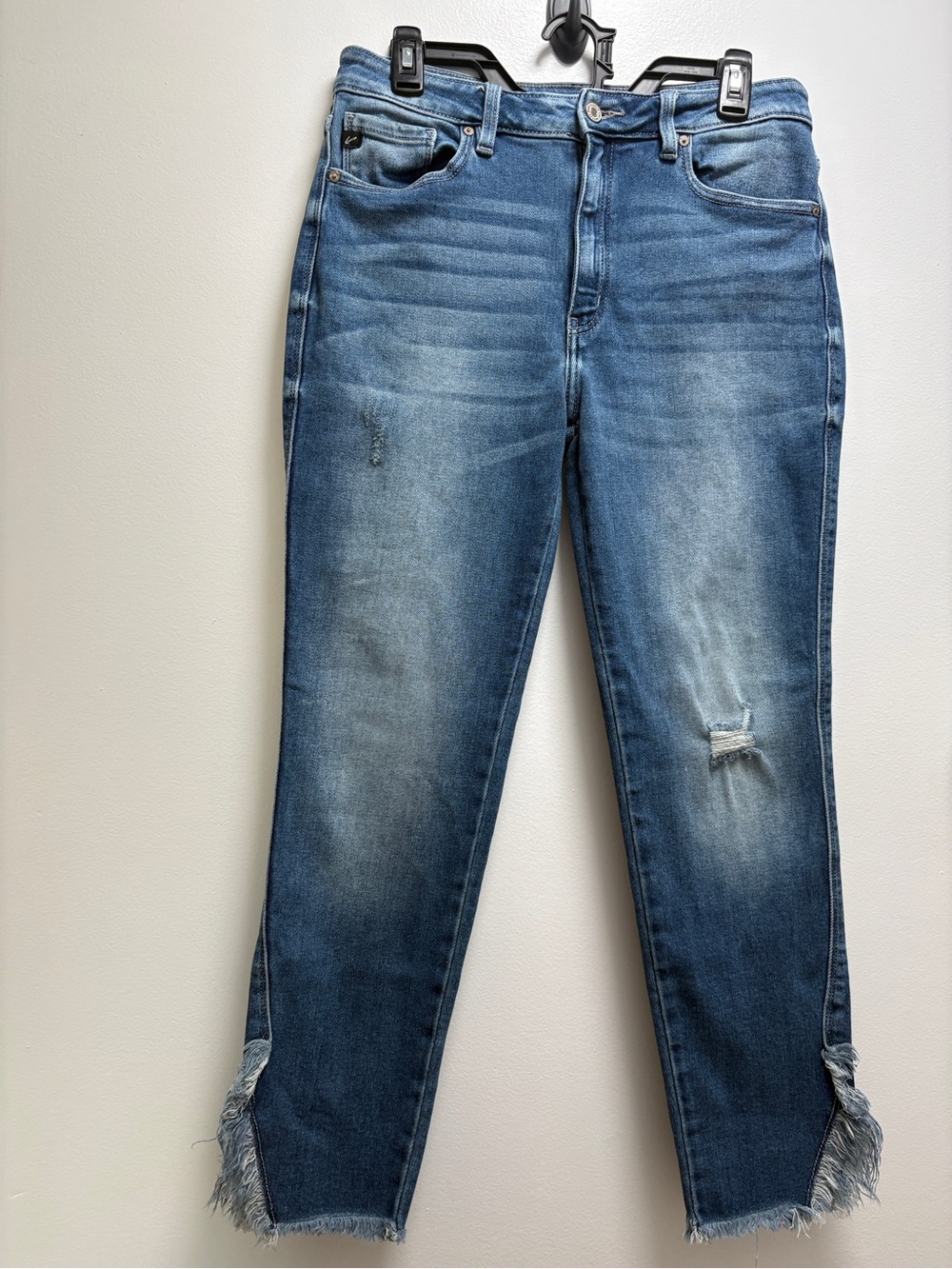 KanCan High Rise Split Fringe Ankle Blue Distressed Skinny Jeans | 13/30 |